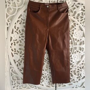 Wilfred Aritzia Brown Faux Leather Straight Leg Pants Size 8
